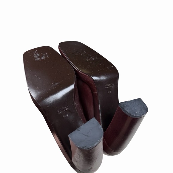 GUCCI‎ Women's Size 9 B Brown Leather Square Closed Toe High Block Hell Pumps - Picture 9 of 13